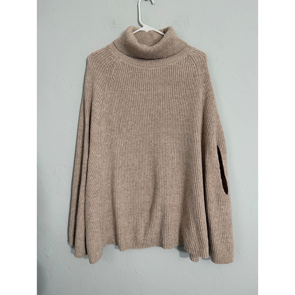 KIRUNDO Women Beige Knit‎ Turtleneck Poncho Sweater Cape One Size